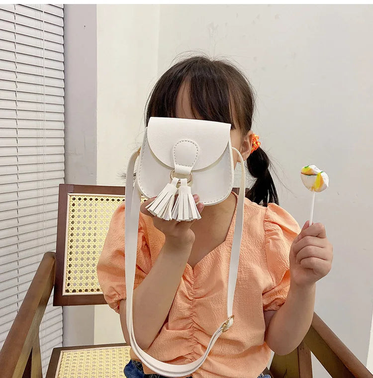 PU Leather Children Small Shoulder Bag Cute Princess Accessories Kids Coin Purse Handbags Cute Girls Baby Tassel Crossbody Bags