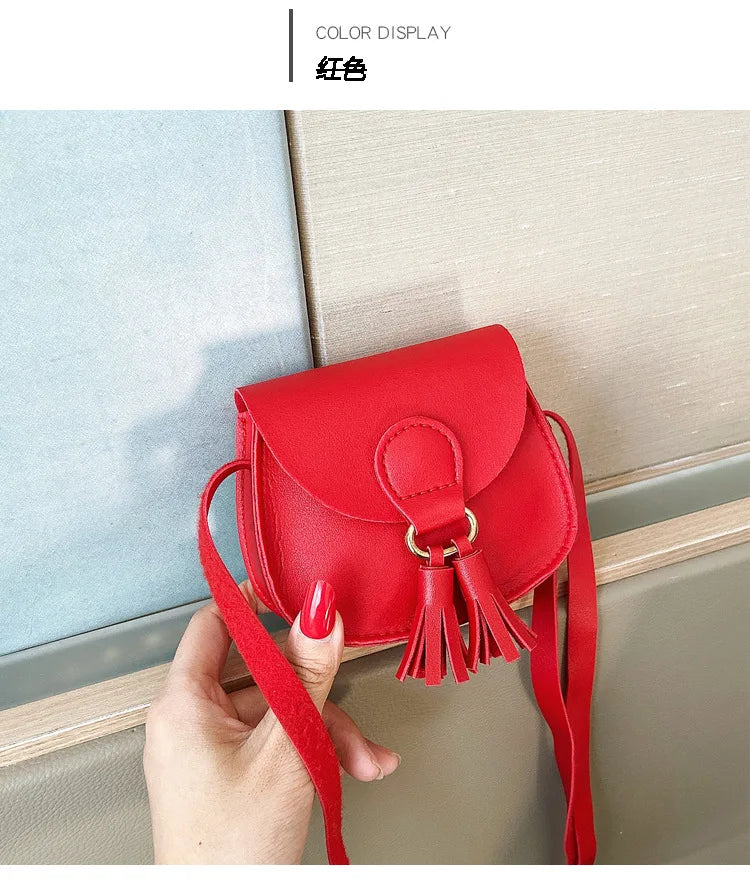 PU Leather Children Small Shoulder Bag Cute Princess Accessories Kids Coin Purse Handbags Cute Girls Baby Tassel Crossbody Bags