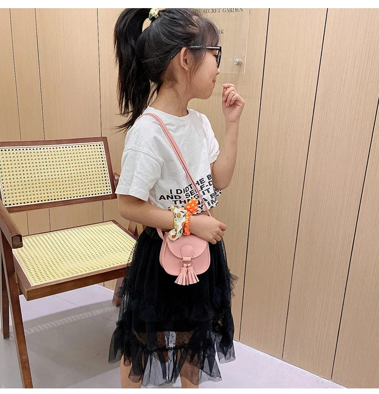 PU Leather Children Small Shoulder Bag Cute Princess Accessories Kids Coin Purse Handbags Cute Girls Baby Tassel Crossbody Bags