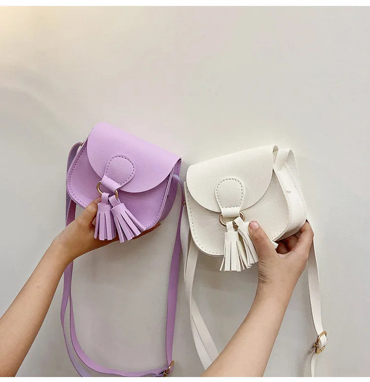 PU Leather Children Small Shoulder Bag Cute Princess Accessories Kids Coin Purse Handbags Cute Girls Baby Tassel Crossbody Bags