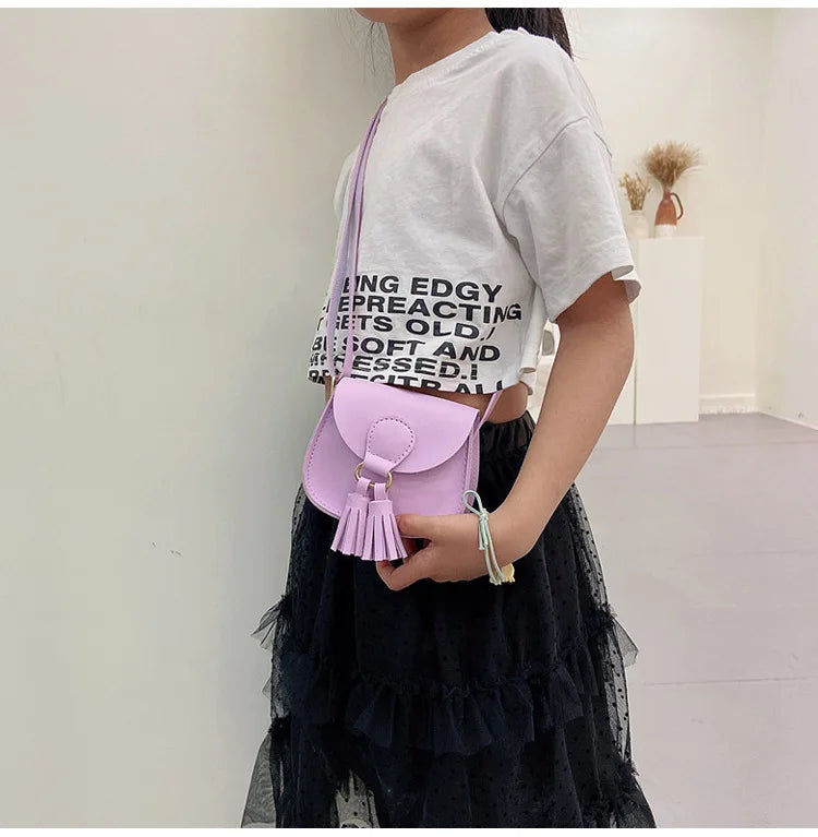 PU Leather Children Small Shoulder Bag Cute Princess Accessories Kids Coin Purse Handbags Cute Girls Baby Tassel Crossbody Bags