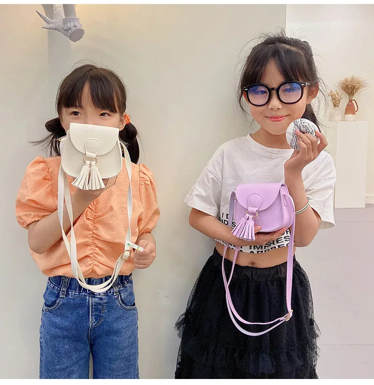 PU Leather Children Small Shoulder Bag Cute Princess Accessories Kids Coin Purse Handbags Cute Girls Baby Tassel Crossbody Bags