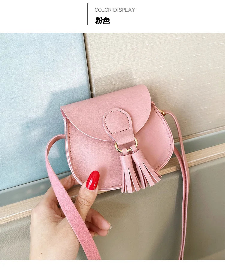PU Leather Children Small Shoulder Bag Cute Princess Accessories Kids Coin Purse Handbags Cute Girls Baby Tassel Crossbody Bags