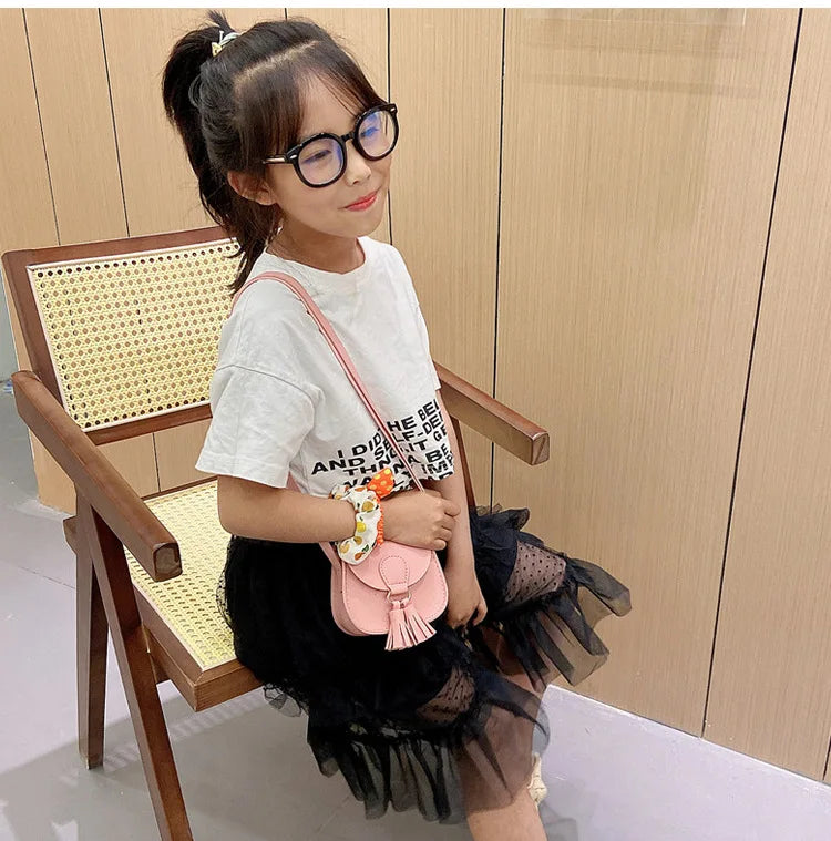 PU Leather Children Small Shoulder Bag Cute Princess Accessories Kids Coin Purse Handbags Cute Girls Baby Tassel Crossbody Bags