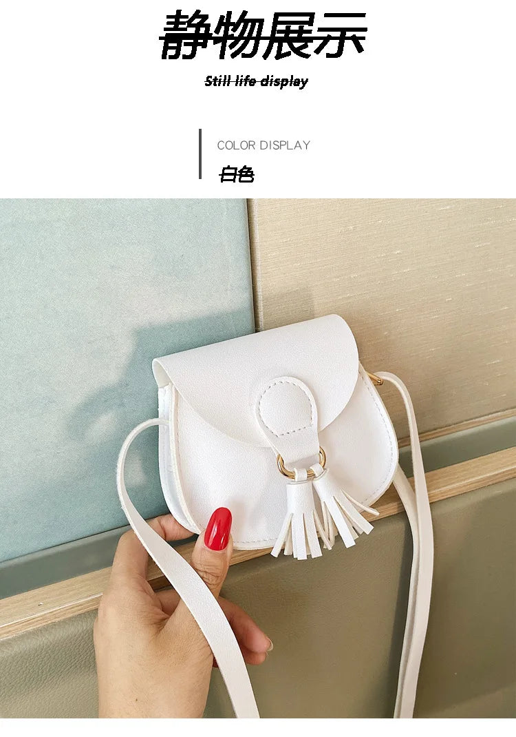 PU Leather Children Small Shoulder Bag Cute Princess Accessories Kids Coin Purse Handbags Cute Girls Baby Tassel Crossbody Bags