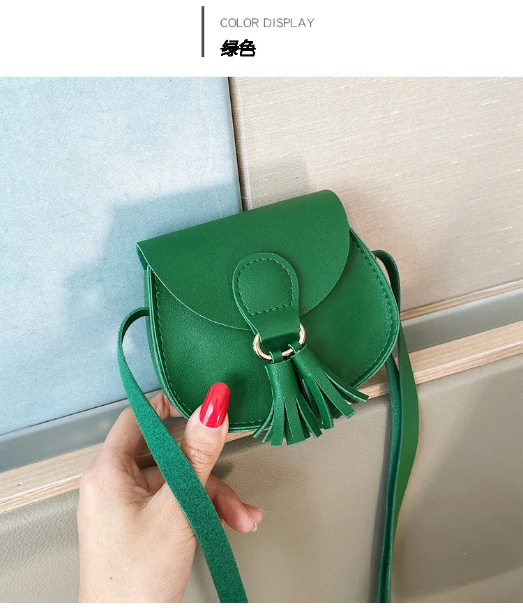 PU Leather Children Small Shoulder Bag Cute Princess Accessories Kids Coin Purse Handbags Cute Girls Baby Tassel Crossbody Bags