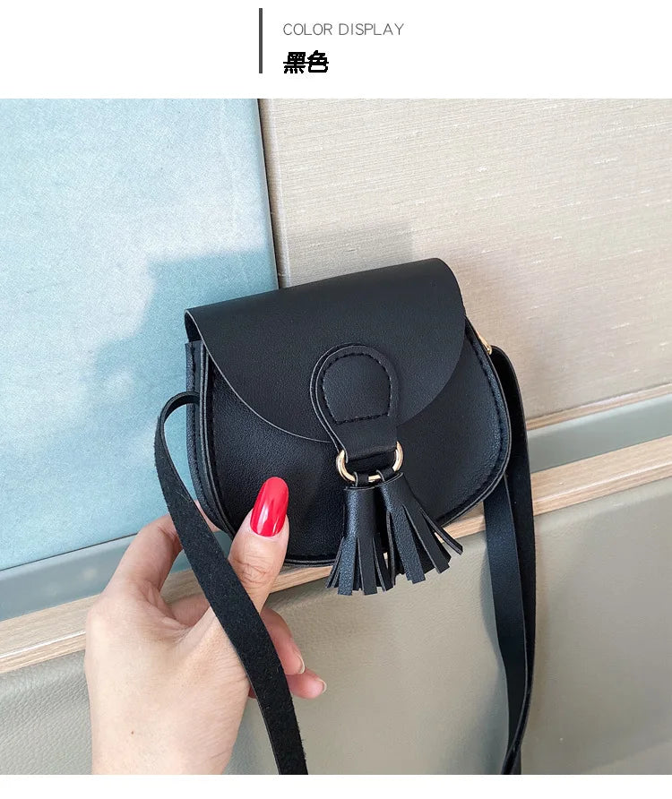 PU Leather Children Small Shoulder Bag Cute Princess Accessories Kids Coin Purse Handbags Cute Girls Baby Tassel Crossbody Bags