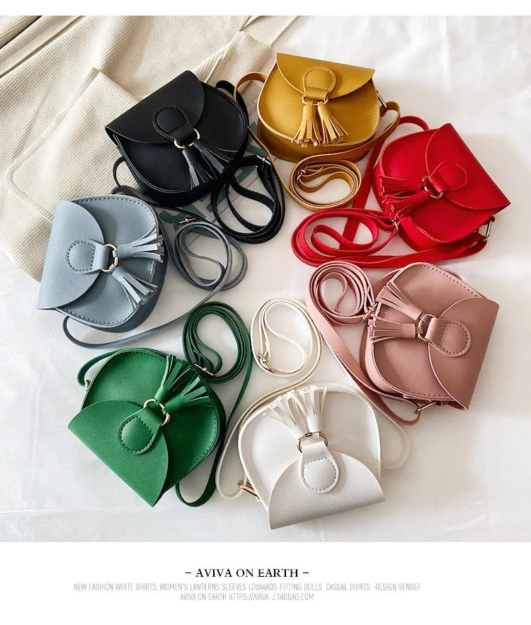 PU Leather Children Small Shoulder Bag Cute Princess Accessories Kids Coin Purse Handbags Cute Girls Baby Tassel Crossbody Bags