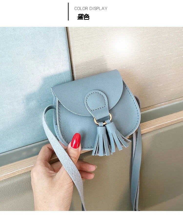 PU Leather Children Small Shoulder Bag Cute Princess Accessories Kids Coin Purse Handbags Cute Girls Baby Tassel Crossbody Bags