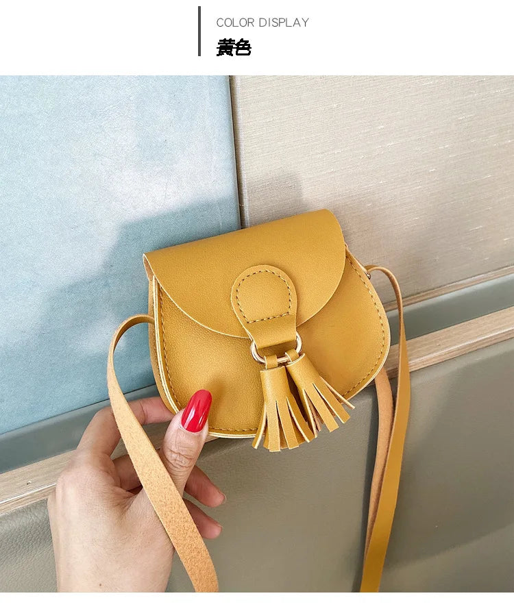 PU Leather Children Small Shoulder Bag Cute Princess Accessories Kids Coin Purse Handbags Cute Girls Baby Tassel Crossbody Bags