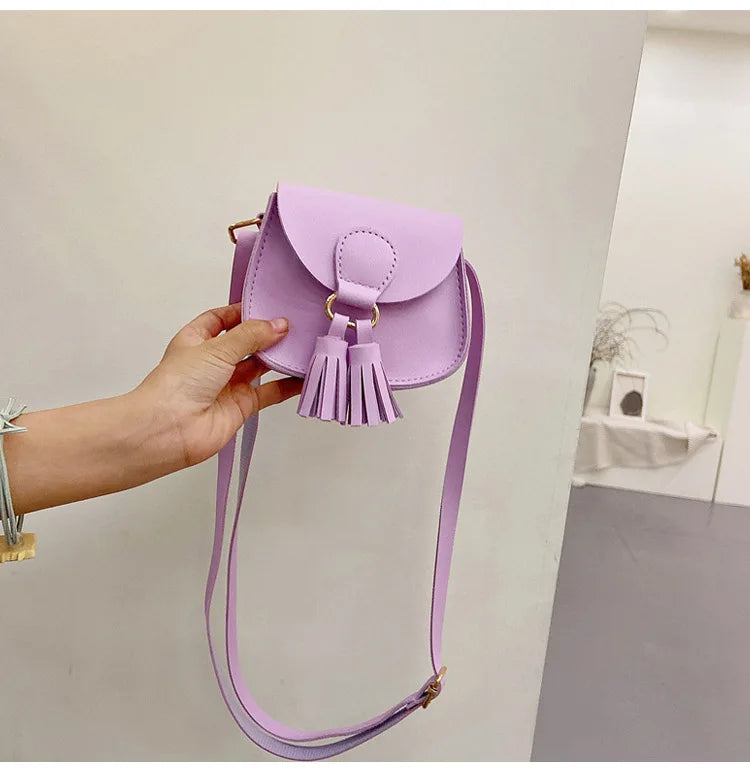 PU Leather Children Small Shoulder Bag Cute Princess Accessories Kids Coin Purse Handbags Cute Girls Baby Tassel Crossbody Bags