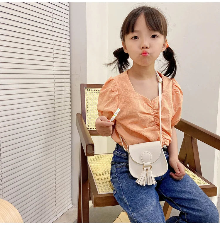 PU Leather Children Small Shoulder Bag Cute Princess Accessories Kids Coin Purse Handbags Cute Girls Baby Tassel Crossbody Bags
