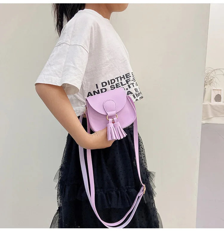 PU Leather Children Small Shoulder Bag Cute Princess Accessories Kids Coin Purse Handbags Cute Girls Baby Tassel Crossbody Bags