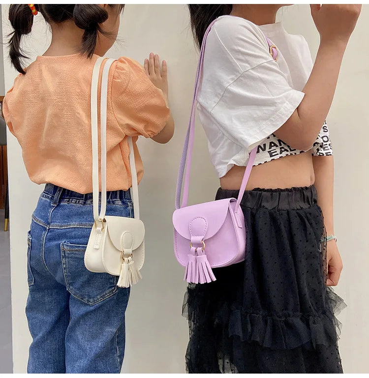 PU Leather Children Small Shoulder Bag Cute Princess Accessories Kids Coin Purse Handbags Cute Girls Baby Tassel Crossbody Bags
