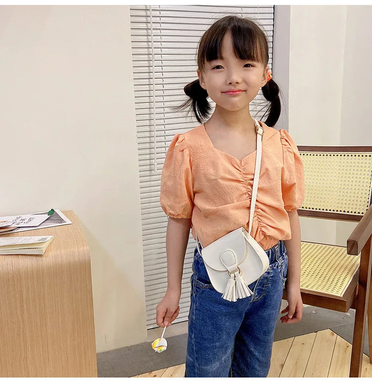 PU Leather Children Small Shoulder Bag Cute Princess Accessories Kids Coin Purse Handbags Cute Girls Baby Tassel Crossbody Bags