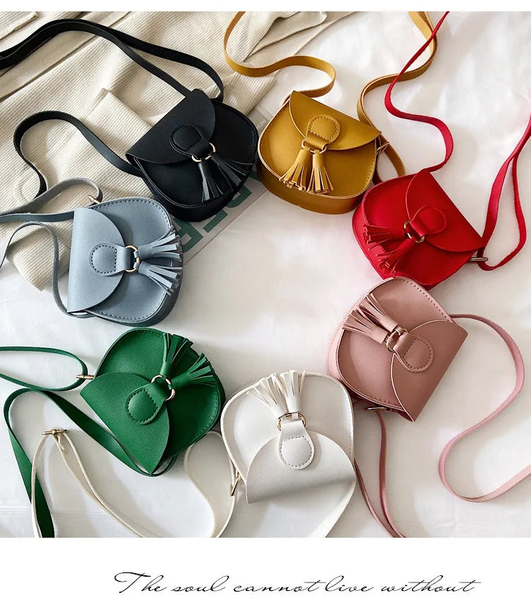 PU Leather Children Small Shoulder Bag Cute Princess Accessories Kids Coin Purse Handbags Cute Girls Baby Tassel Crossbody Bags