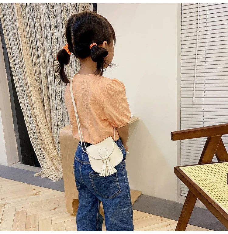 PU Leather Children Small Shoulder Bag Cute Princess Accessories Kids Coin Purse Handbags Cute Girls Baby Tassel Crossbody Bags