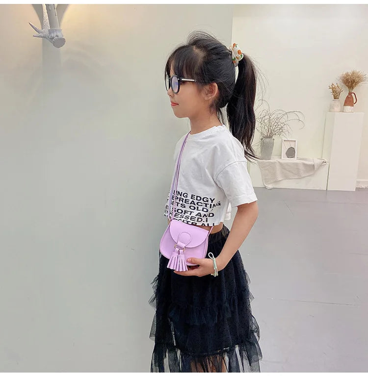 PU Leather Children Small Shoulder Bag Cute Princess Accessories Kids Coin Purse Handbags Cute Girls Baby Tassel Crossbody Bags