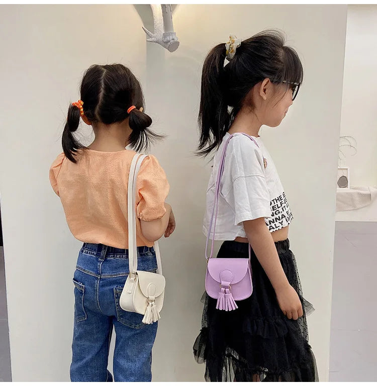 PU Leather Children Small Shoulder Bag Cute Princess Accessories Kids Coin Purse Handbags Cute Girls Baby Tassel Crossbody Bags