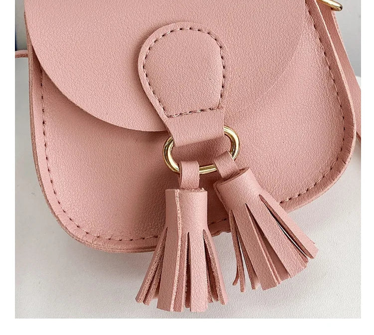 PU Leather Children Small Shoulder Bag Cute Princess Accessories Kids Coin Purse Handbags Cute Girls Baby Tassel Crossbody Bags