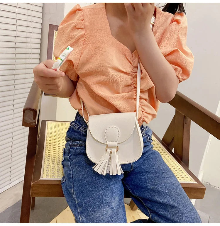 PU Leather Children Small Shoulder Bag Cute Princess Accessories Kids Coin Purse Handbags Cute Girls Baby Tassel Crossbody Bags