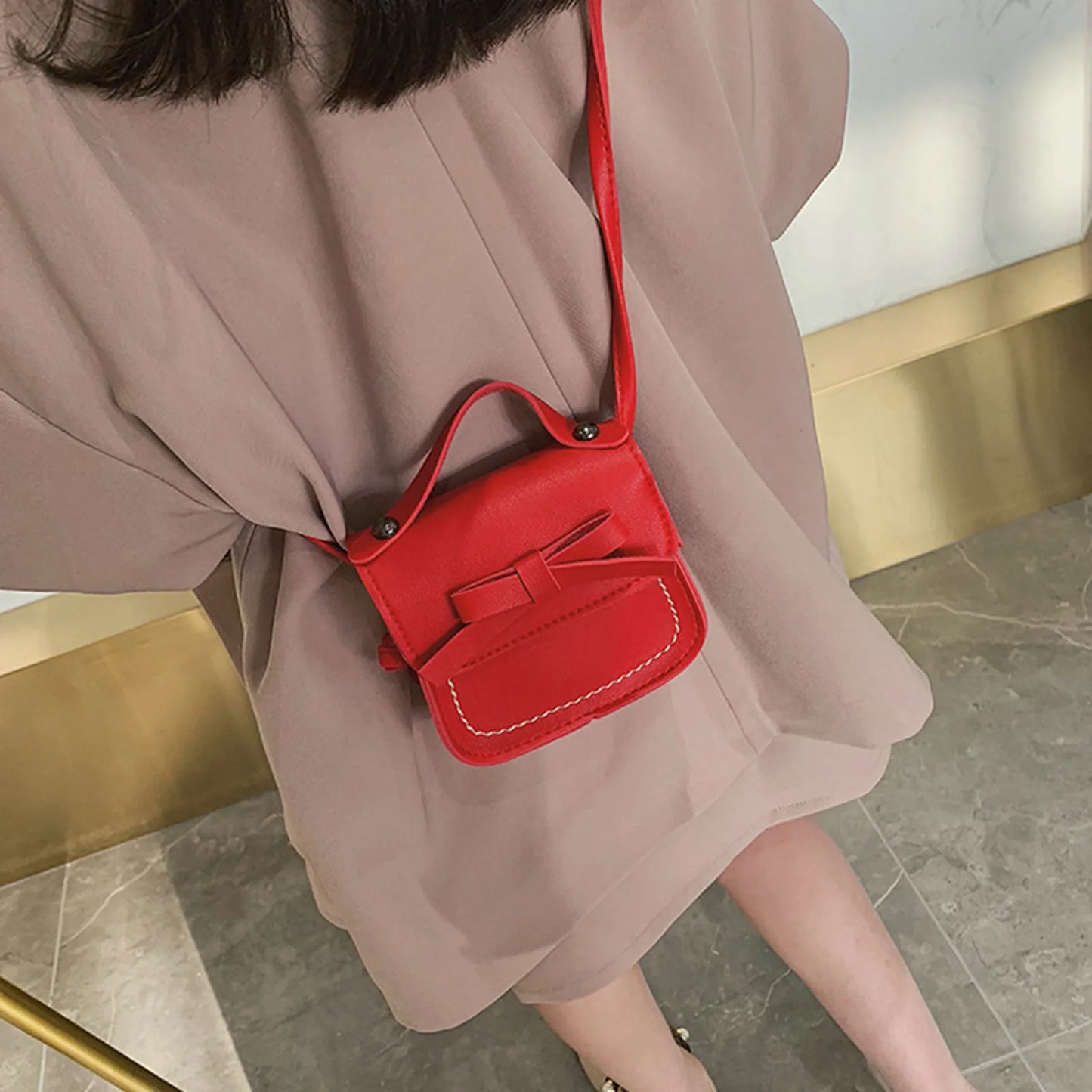 Cute Leather Girl Messenger Bags Sweet Cool Style Matching Shoulder Bag Solid Bowknot Crossbody Coin Purses For Gift