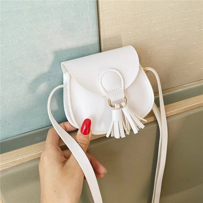 PU Leather Children Small Shoulder Bag Cute Princess Accessories Kids Coin Purse Handbags Cute Girls Baby Tassel Crossbody Bags