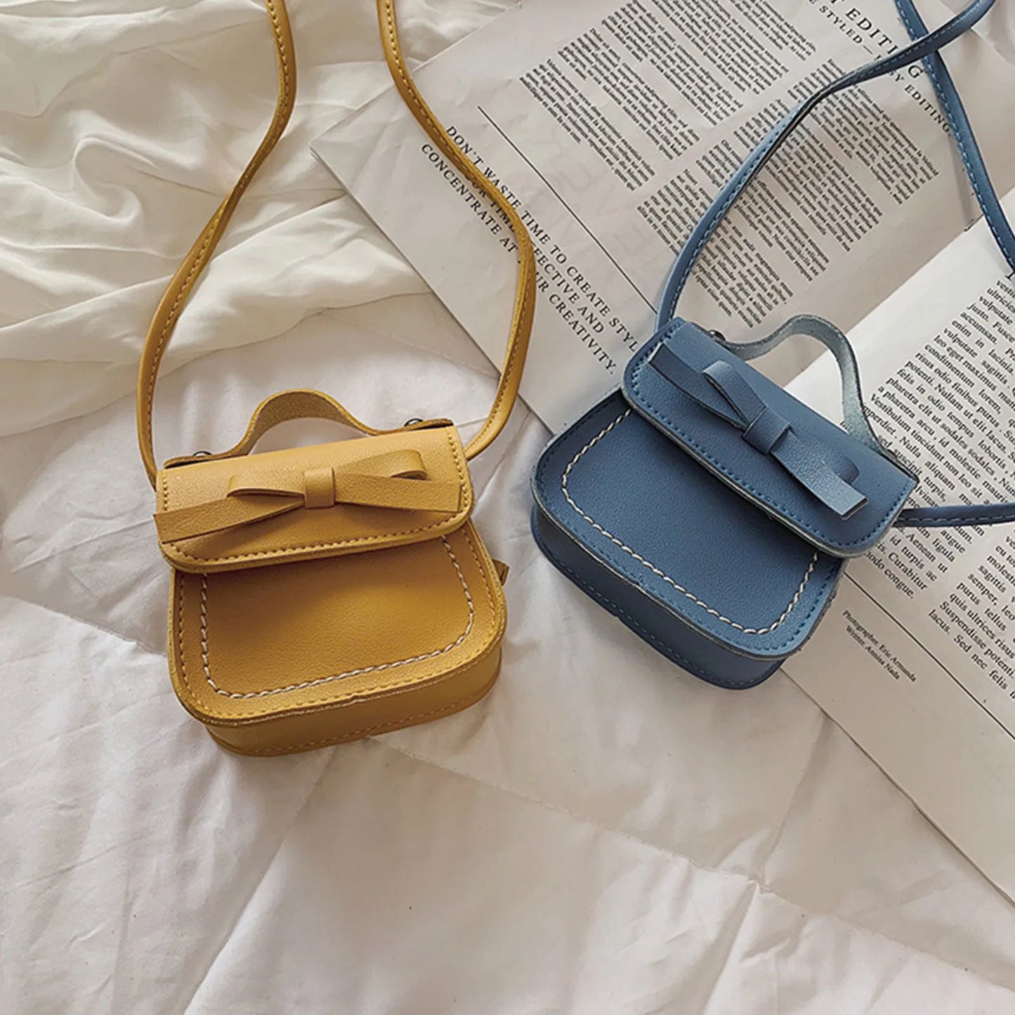 Cute Leather Girl Messenger Bags Sweet Cool Style Matching Shoulder Bag Solid Bowknot Crossbody Coin Purses For Gift