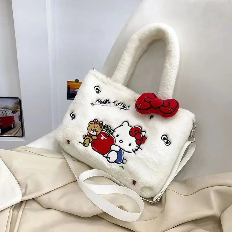 Bolsa de Pelúcia Kawaii com Personagens de Desenho — Hello Kitty, Cinnamoroll, Kuromi, My Melody — Bolsa Tiracolo, de Ombro, de Mão, Necessaire Feminina, Presente"