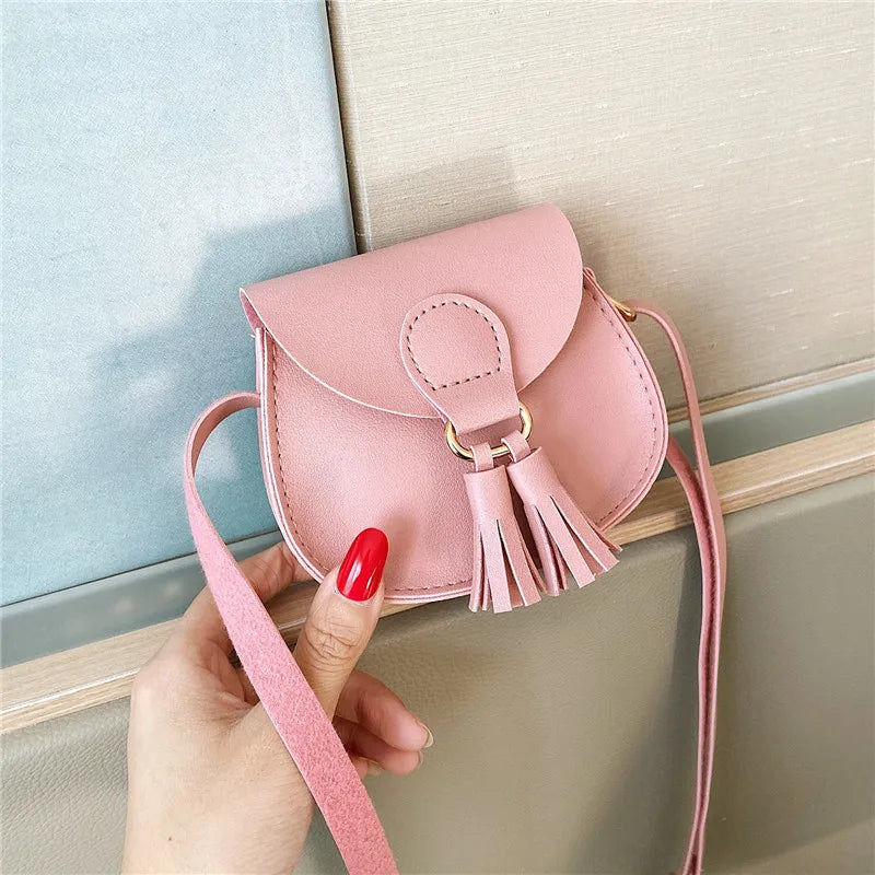 PU Leather Children Small Shoulder Bag Cute Princess Accessories Kids Coin Purse Handbags Cute Girls Baby Tassel Crossbody Bags