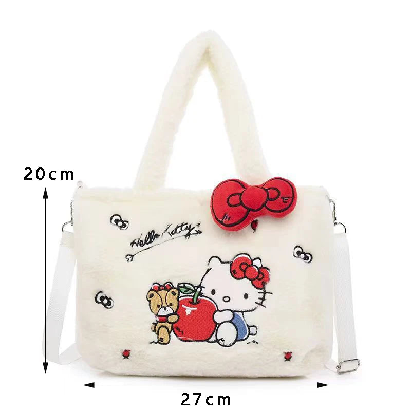 Bolsa de Pelúcia Kawaii com Personagens de Desenho — Hello Kitty, Cinnamoroll, Kuromi, My Melody — Bolsa Tiracolo, de Ombro, de Mão, Necessaire Feminina, Presente"