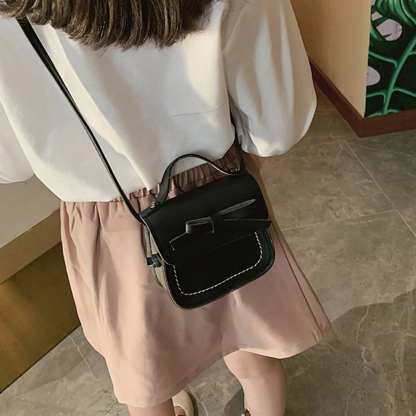 Cute Leather Girl Messenger Bags Sweet Cool Style Matching Shoulder Bag Solid Bowknot Crossbody Coin Purses For Gift