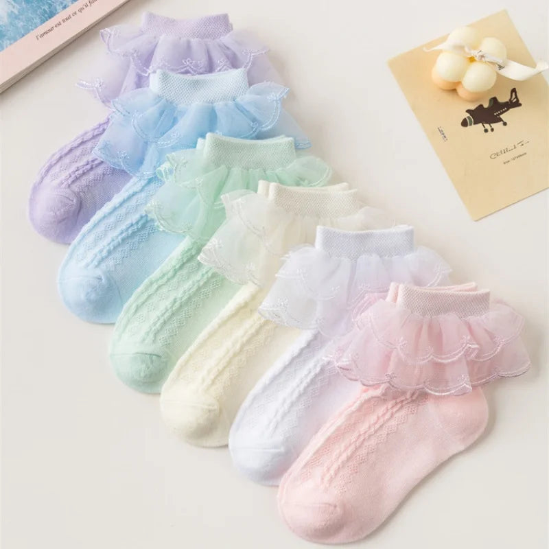 3Pairs/set Kids Socks For Girls Princess Lace White Pink Children's Sock Cotton Soft Teenagers Socks Summer Spring Autumn 1-15Y