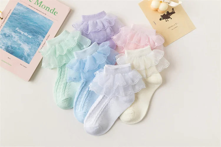 3Pairs/set Kids Socks For Girls Princess Lace White Pink Children's Sock Cotton Soft Teenagers Socks Summer Spring Autumn 1-15Y