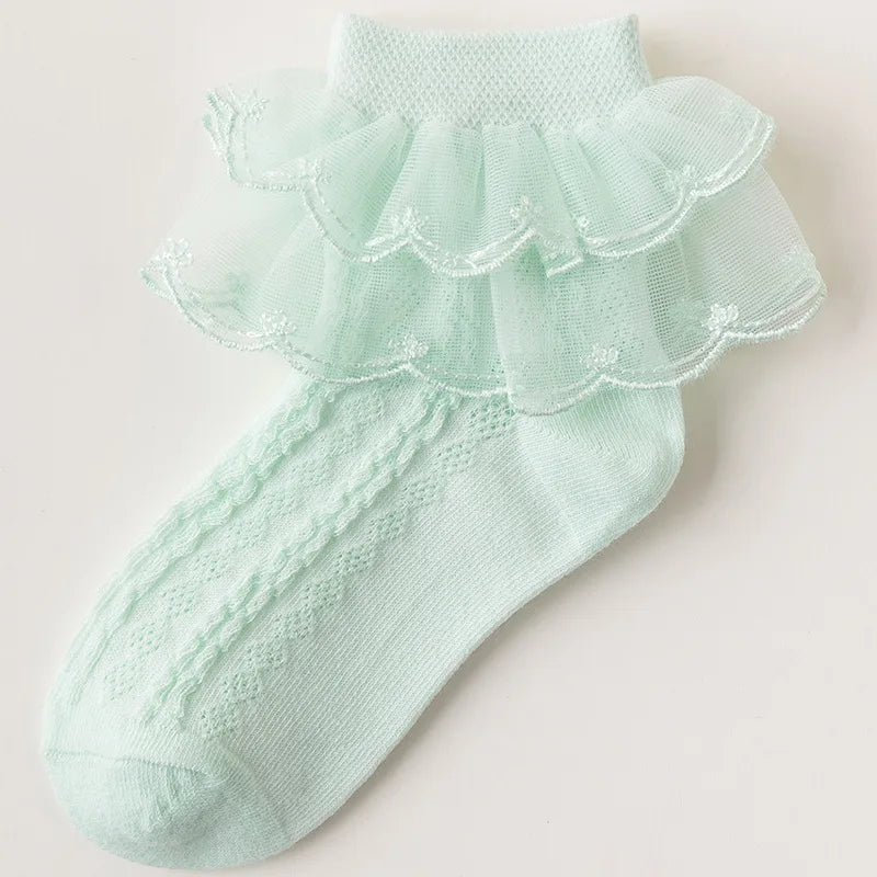 3Pairs/set Kids Socks For Girls Princess Lace White Pink Children's Sock Cotton Soft Teenagers Socks Summer Spring Autumn 1-15Y