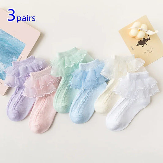 3Pairs/set Kids Socks For Girls Princess Lace White Pink Children's Sock Cotton Soft Teenagers Socks Summer Spring Autumn 1-15Y
