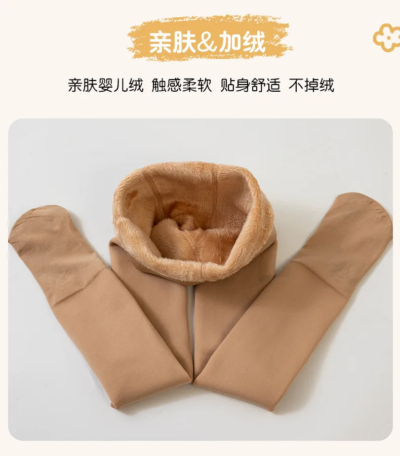 High Quality Winter Fur Girls Leggings Thick Velvet Children Pants Warm Elastic Waist Cotton Kids Girls Trouse