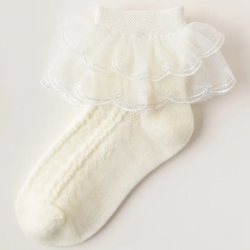3Pairs/set Kids Socks For Girls Princess Lace White Pink Children's Sock Cotton Soft Teenagers Socks Summer Spring Autumn 1-15Y