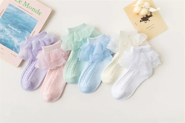 3Pairs/set Kids Socks For Girls Princess Lace White Pink Children's Sock Cotton Soft Teenagers Socks Summer Spring Autumn 1-15Y