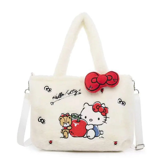 Bolsa de Pelúcia Kawaii com Personagens de Desenho — Hello Kitty, Cinnamoroll, Kuromi, My Melody — Bolsa Tiracolo, de Ombro, de Mão, Necessaire Feminina, Presente"