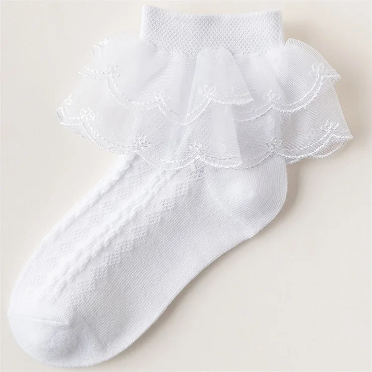 3Pairs/set Kids Socks For Girls Princess Lace White Pink Children's Sock Cotton Soft Teenagers Socks Summer Spring Autumn 1-15Y