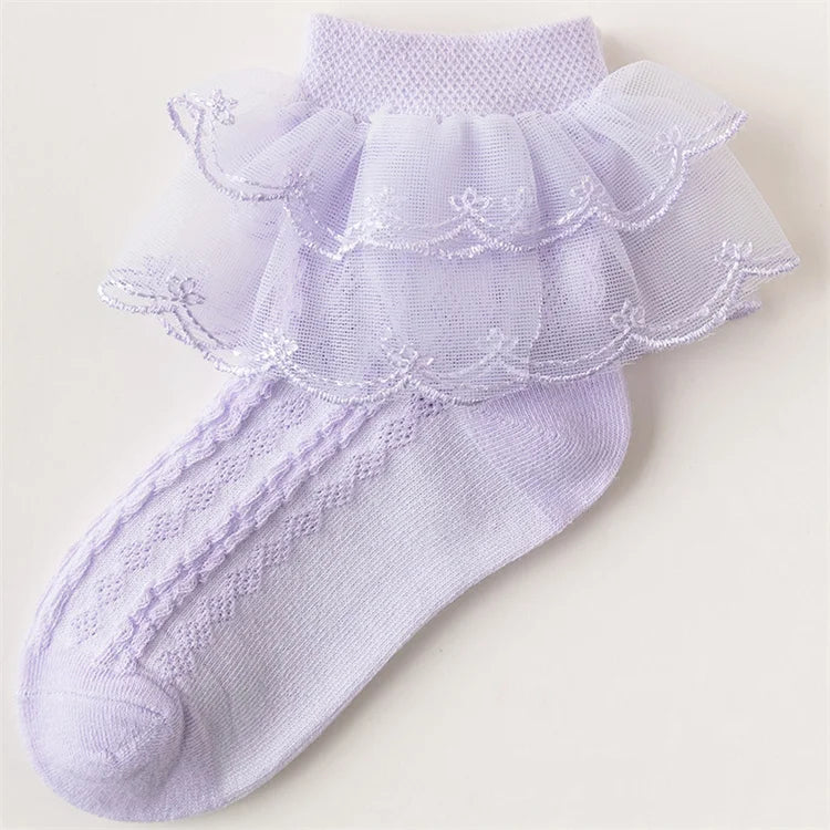 3Pairs/set Kids Socks For Girls Princess Lace White Pink Children's Sock Cotton Soft Teenagers Socks Summer Spring Autumn 1-15Y