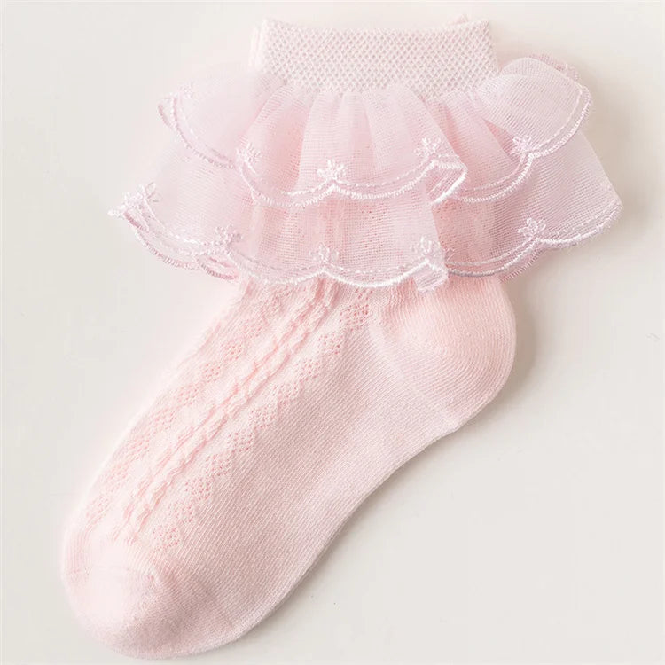 3Pairs/set Kids Socks For Girls Princess Lace White Pink Children's Sock Cotton Soft Teenagers Socks Summer Spring Autumn 1-15Y